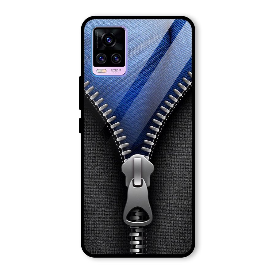 Blue Zipper Glass Back Case for Vivo V20 Pro