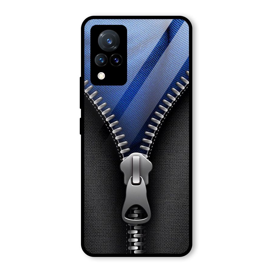 Blue Zipper Glass Back Case for Vivo V21 5G