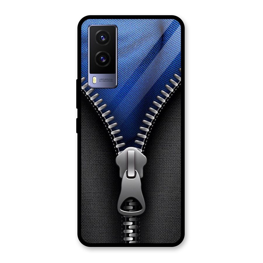 Blue Zipper Glass Back Case for Vivo V21e 5G