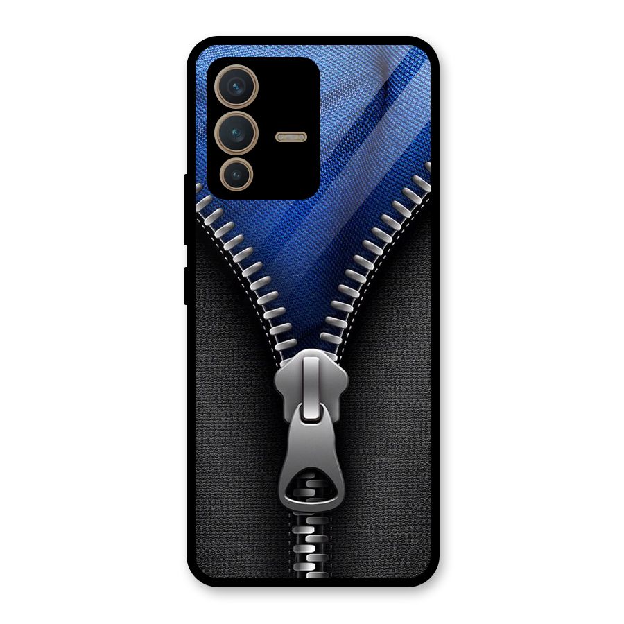 Blue Zipper Glass Back Case for Vivo V23 5G