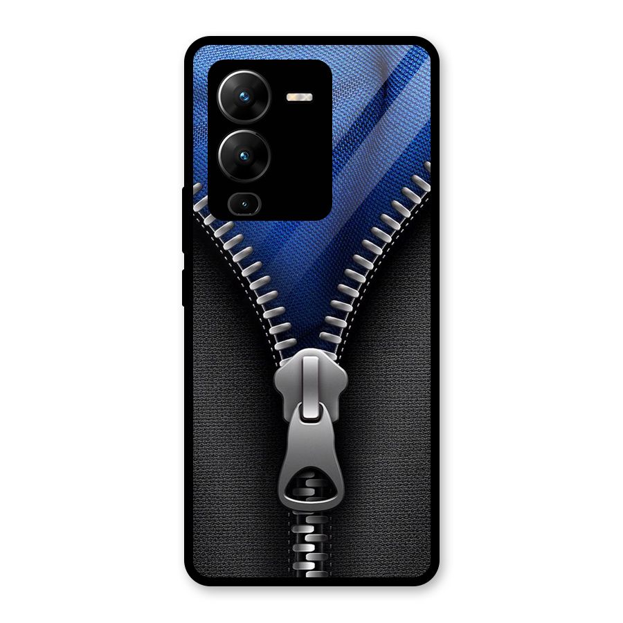 Blue Zipper Glass Back Case for Vivo V25 Pro