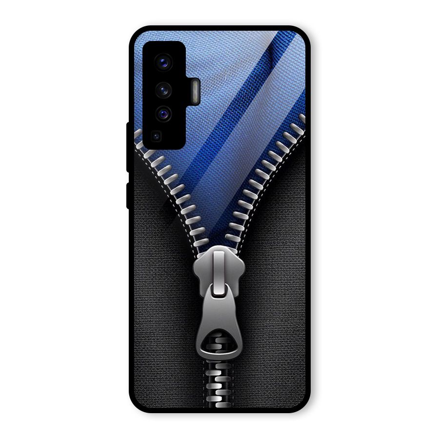 Blue Zipper Glass Back Case for Vivo X50