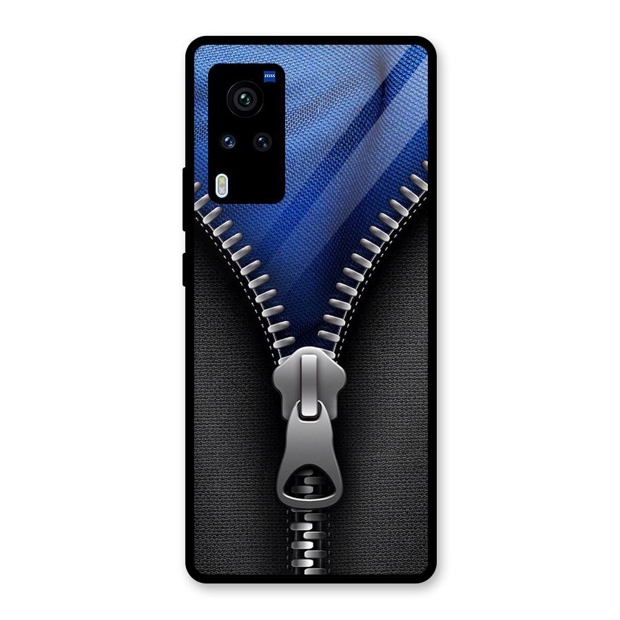 Blue Zipper Glass Back Case for Vivo X60 Pro