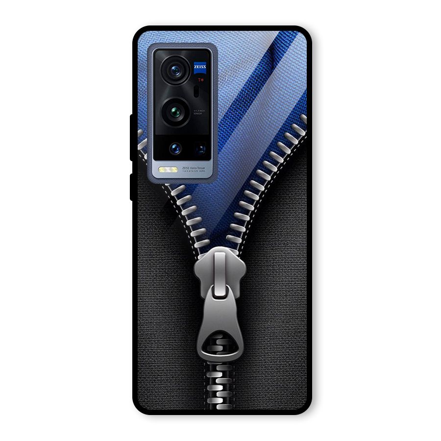 Blue Zipper Glass Back Case for Vivo X60 Pro Plus