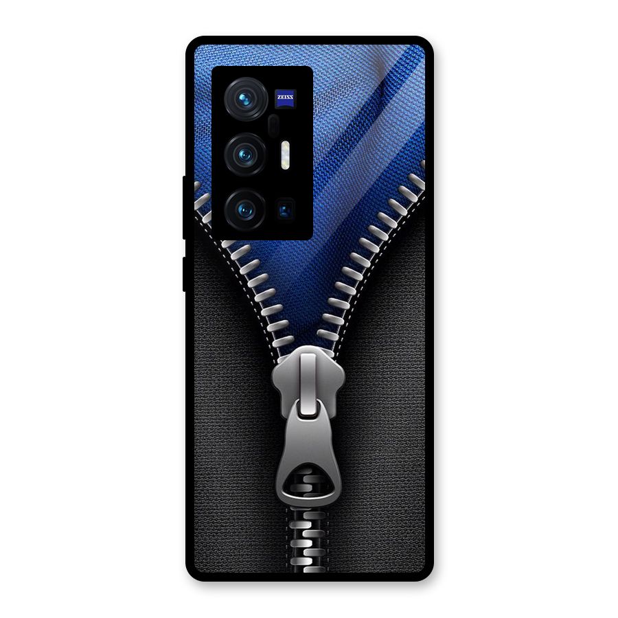 Blue Zipper Glass Back Case for Vivo X70 Pro Plus