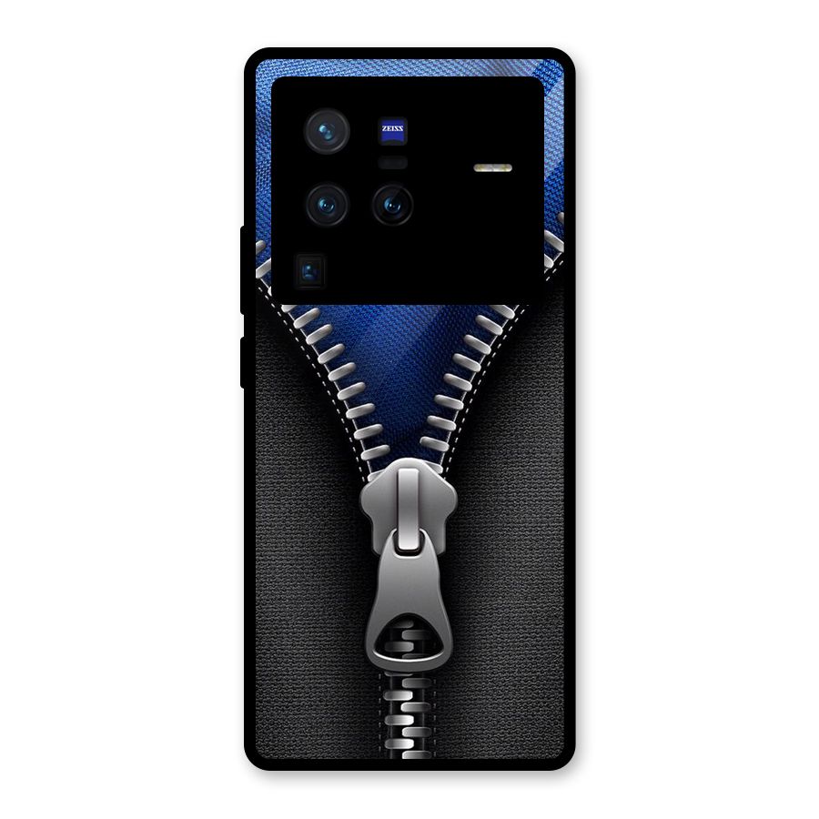 Blue Zipper Glass Back Case for Vivo X80 Pro