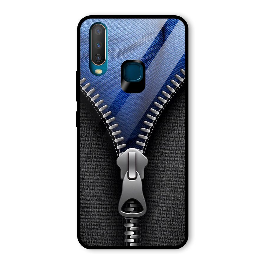Blue Zipper Glass Back Case for Vivo Y12