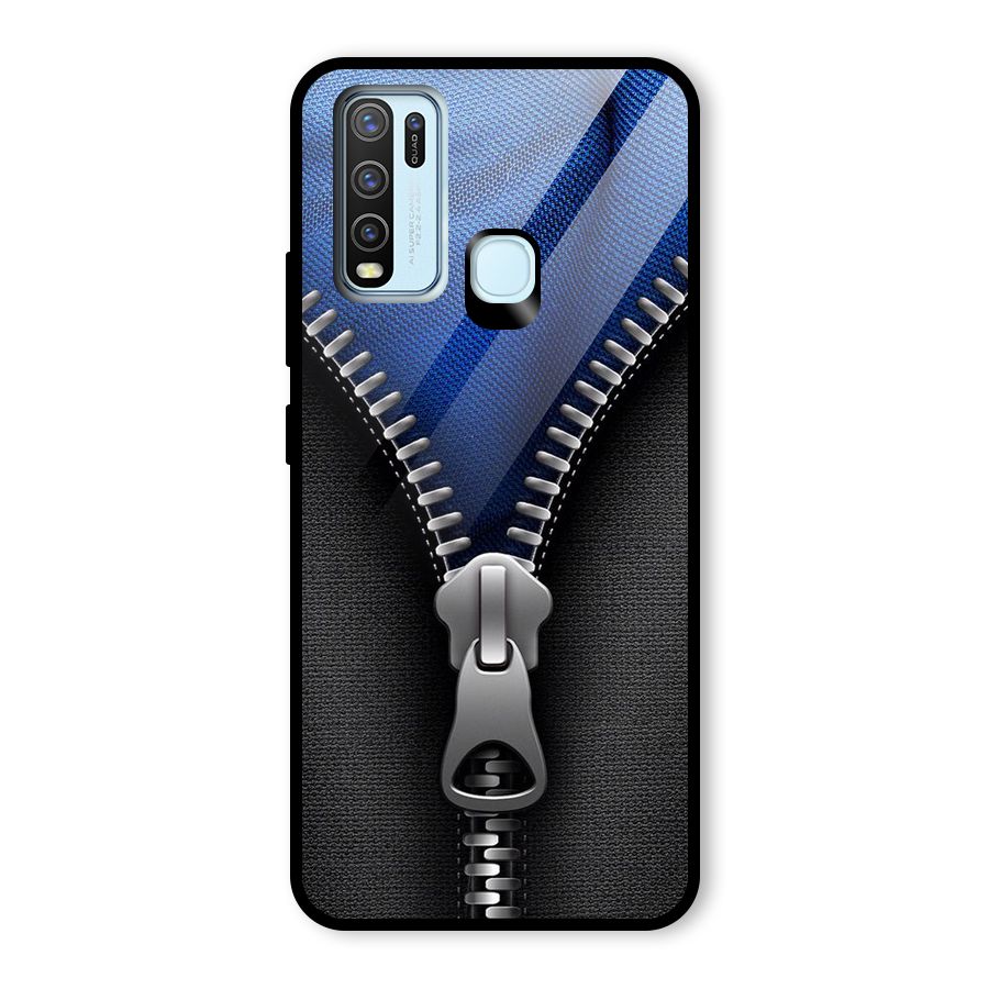 Blue Zipper Glass Back Case for Vivo Y30