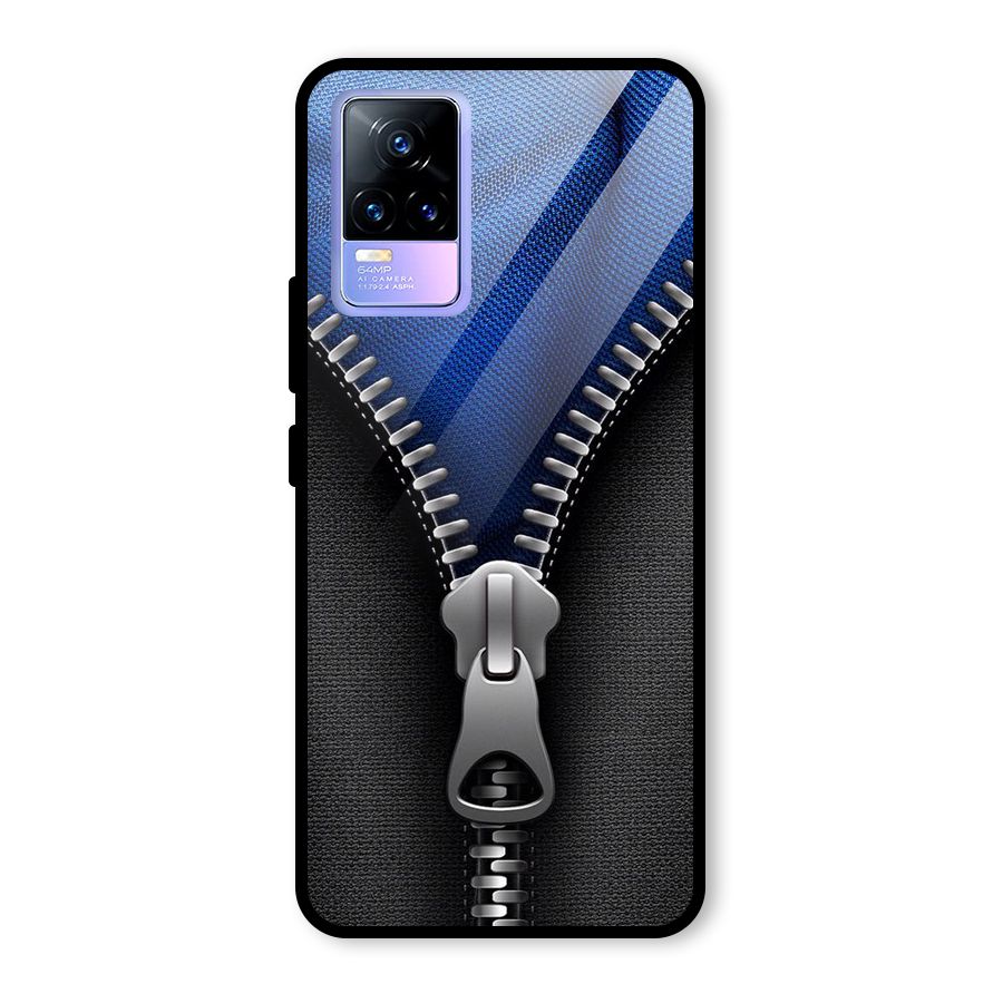 Blue Zipper Glass Back Case for Vivo Y73