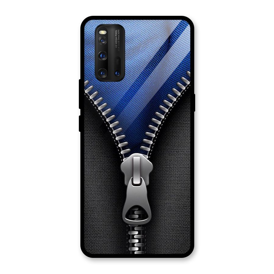 Blue Zipper Glass Back Case for Vivo iQOO 3