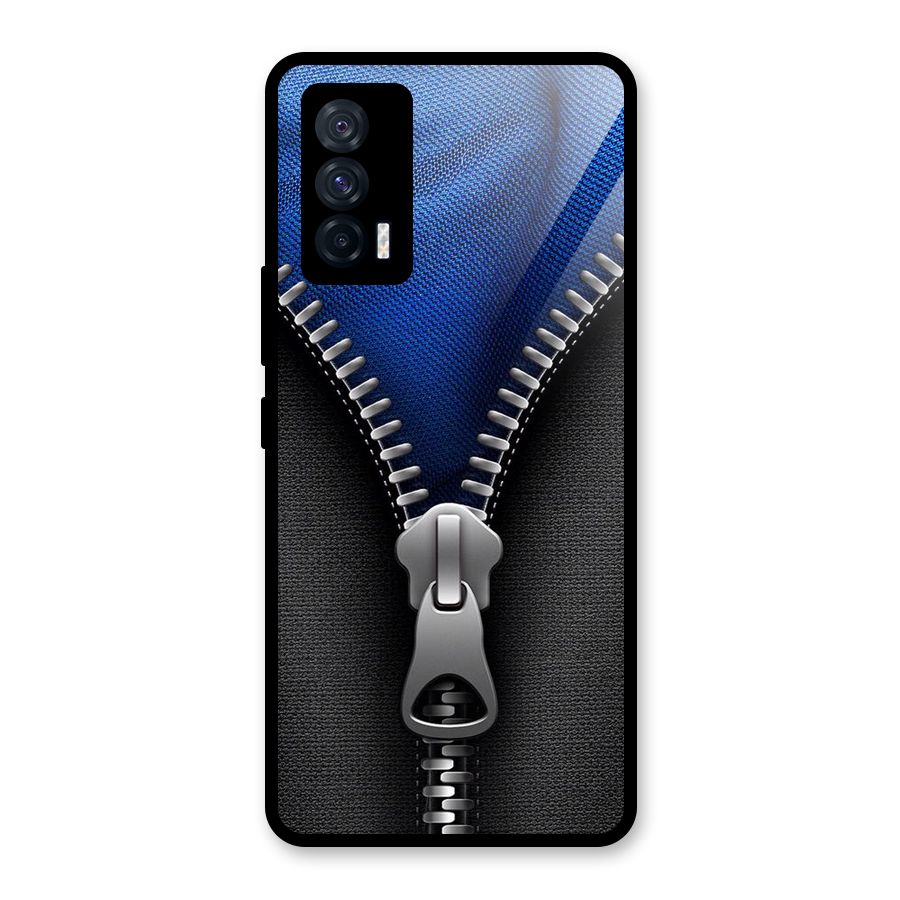 Blue Zipper Glass Back Case for Vivo iQOO 7 5G