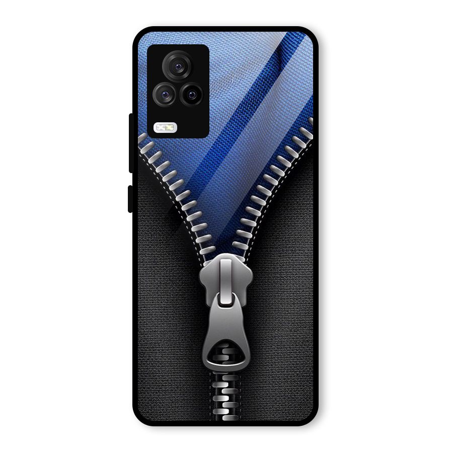 Blue Zipper Glass Back Case for Vivo iQOO 7 Legend 5G
