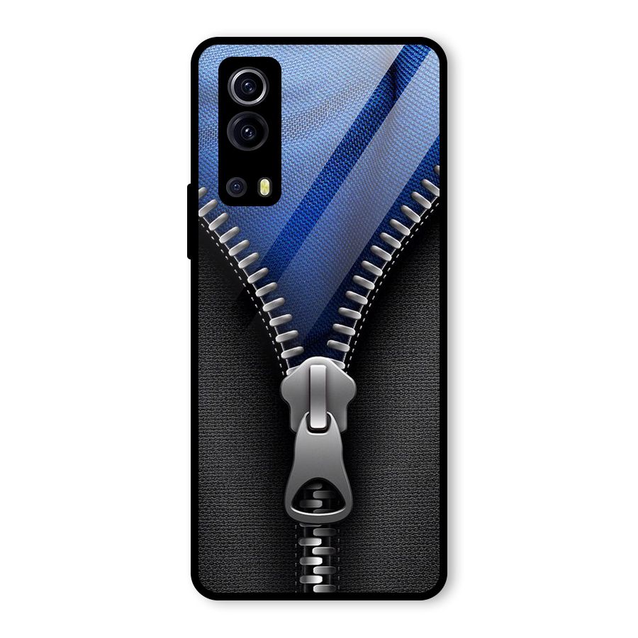 Blue Zipper Glass Back Case for Vivo iQOO Z3
