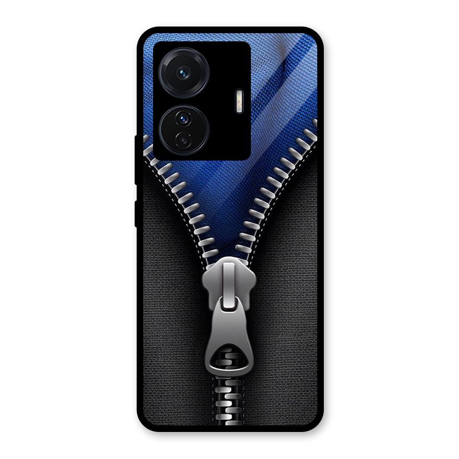 Blue Zipper Glass Back Case for Vivo iQOO Z6 Pro