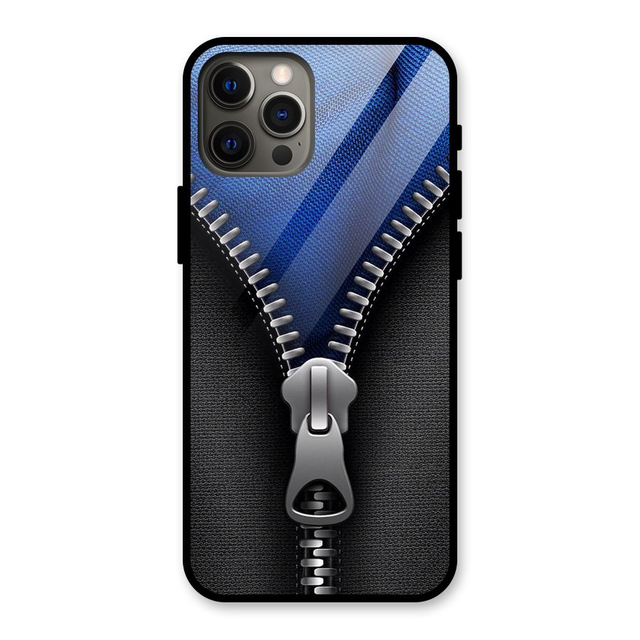 Blue Zipper Glass Back Case for iPhone 12 Pro Max