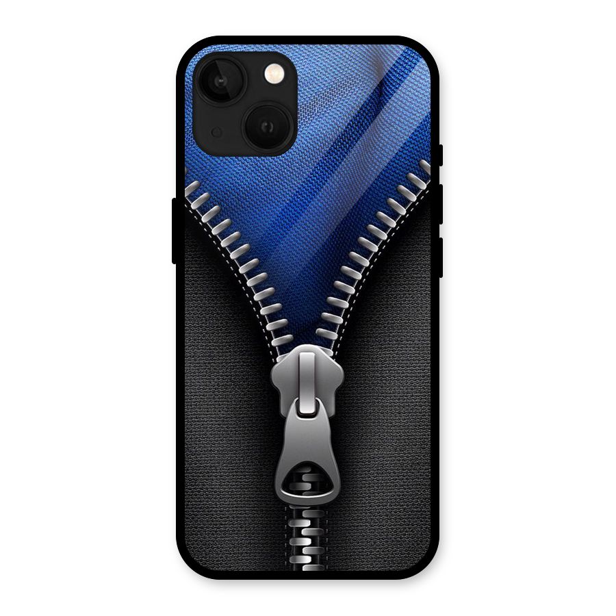 Blue Zipper Glass Back Case for iPhone 13