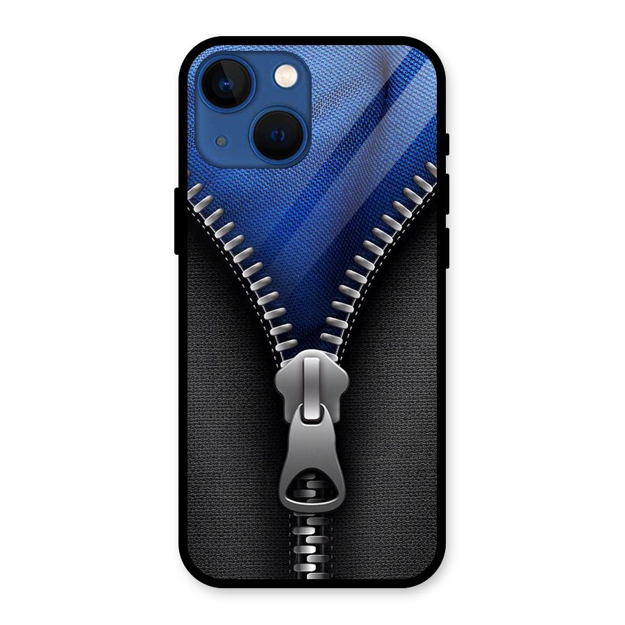 Blue Zipper Glass Back Case for iPhone 13 Mini