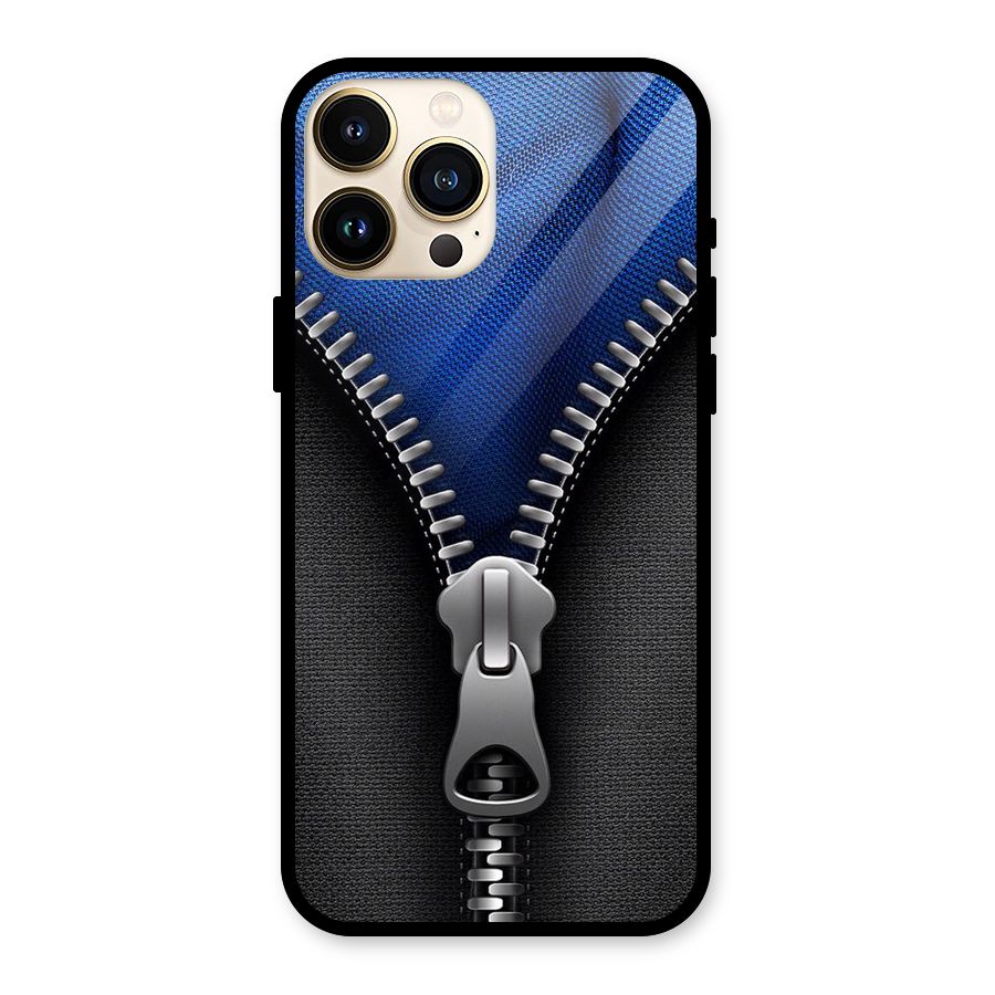 Blue Zipper Glass Back Case for iPhone 13 Pro Max