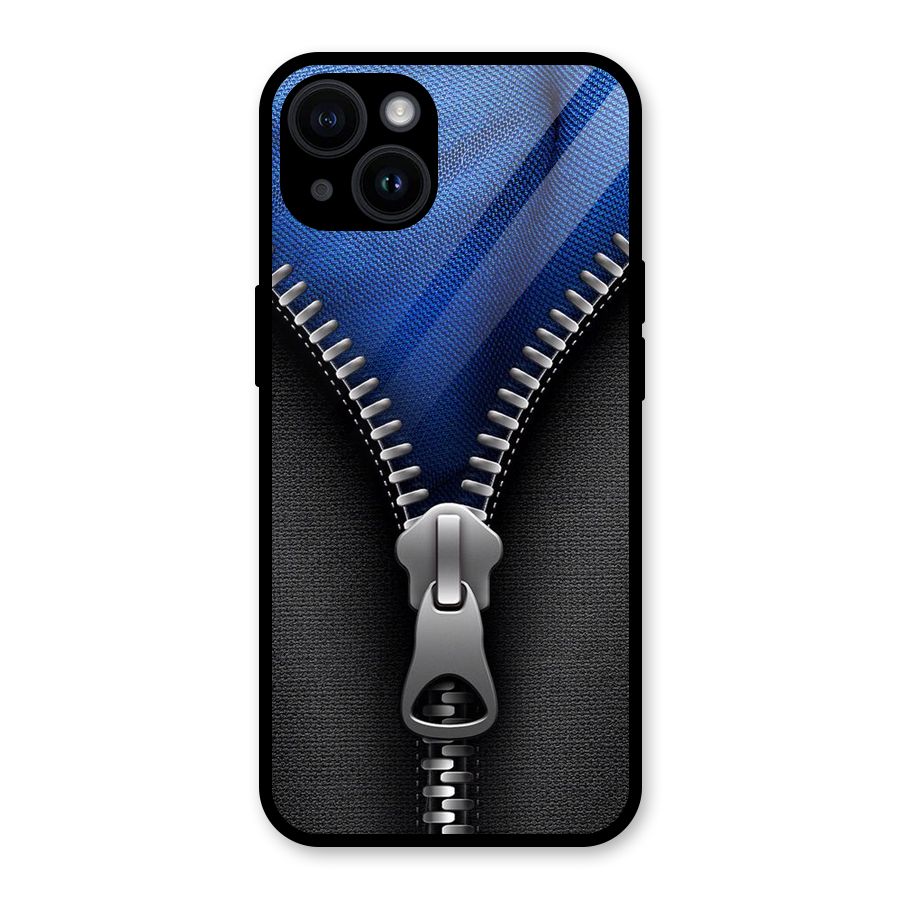 Blue Zipper Glass Back Case for iPhone 14