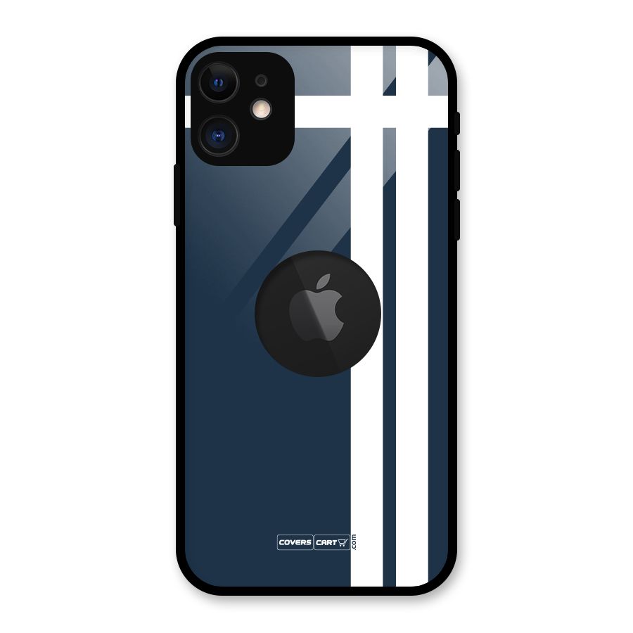 Blue and White Glass Back Case for iPhone 11 Logo Cut