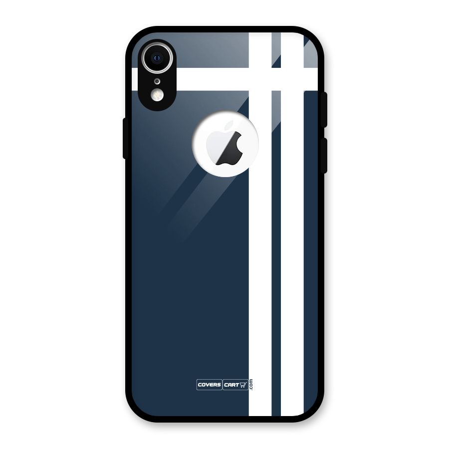 Blue and White Glass Back Case for iPhone XR Logo Cut