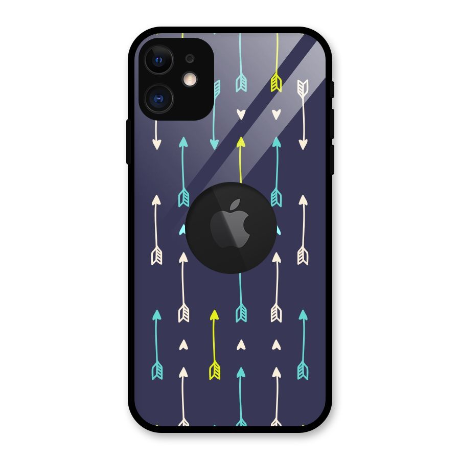 Boho Arrow Pattern Glass Back Case for iPhone 11 Logo Cut
