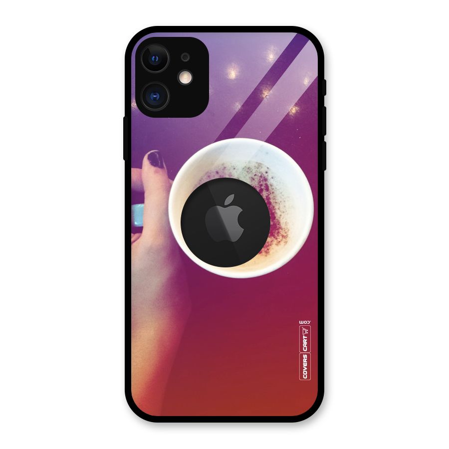 Bokeh Coffee Mug Glass Back Case for iPhone 11 Logo Cut