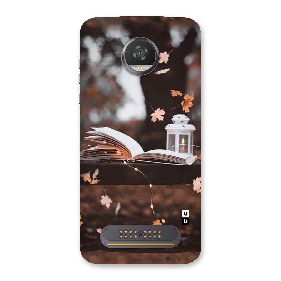 Book and Fall Leaves Back Case for Moto Z2 Play