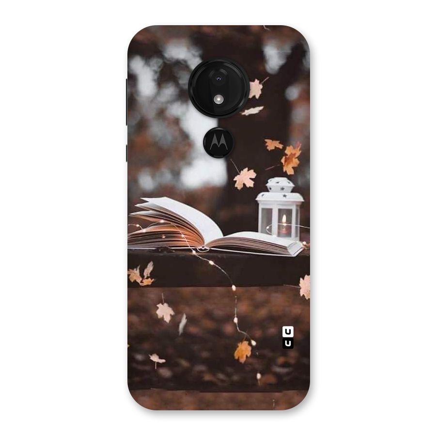 Book and Fall Leaves Back Case for Moto G7 Power
