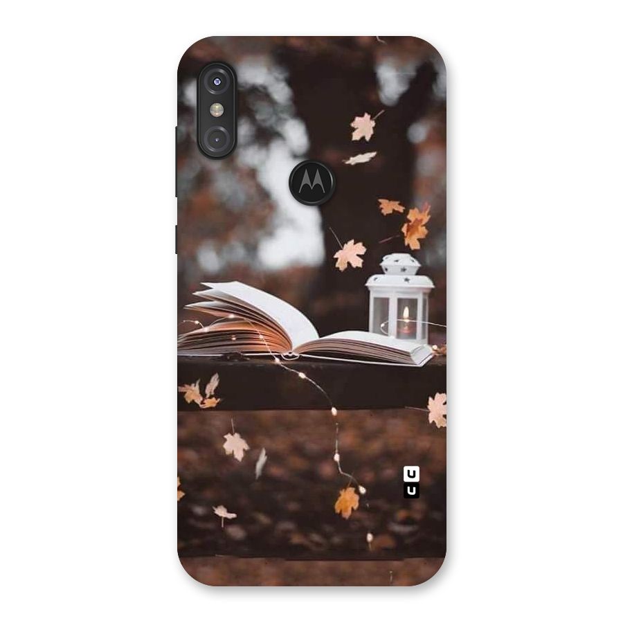 Book and Fall Leaves Back Case for Motorola One Power