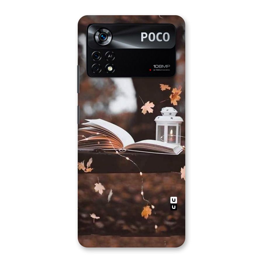 Book and Fall Leaves Back Case for Poco X4 Pro 5G