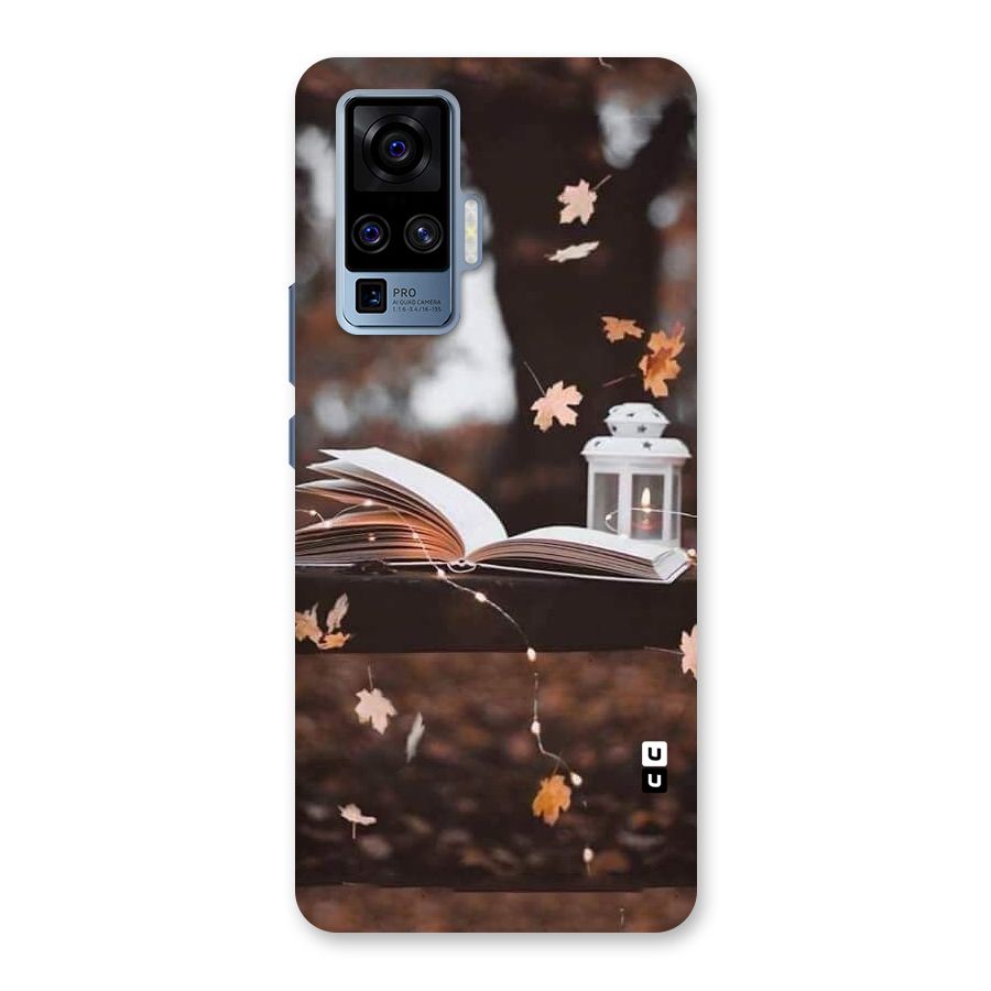 Book and Fall Leaves Back Case for Vivo X50 Pro