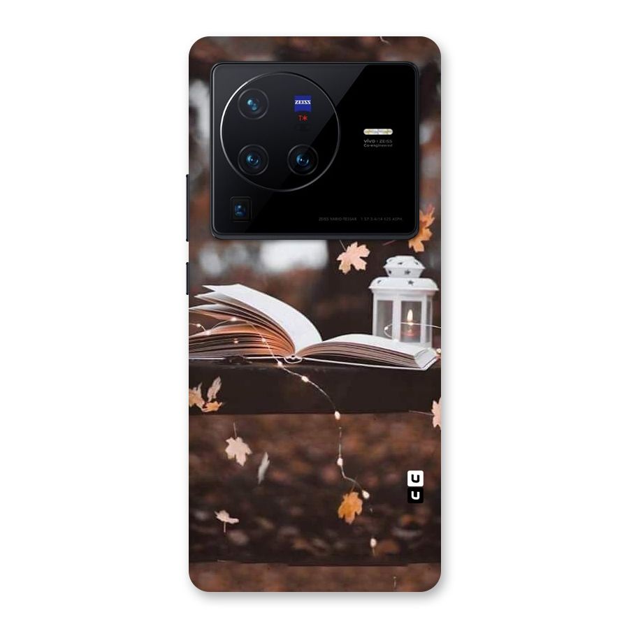 Book and Fall Leaves Back Case for Vivo X80 Pro