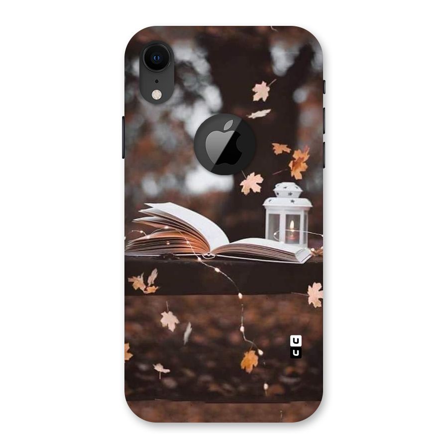 Book and Fall Leaves Back Case for iPhone XR Logo Cut