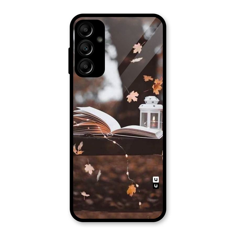 Book and Fall Leaves Glass Back Case for Galaxy A14 5G