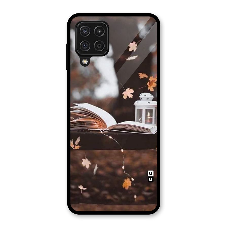 Book and Fall Leaves Glass Back Case for Galaxy A22 4G