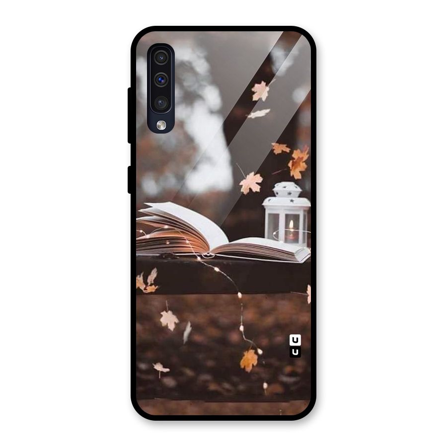 Book and Fall Leaves Glass Back Case for Galaxy A50