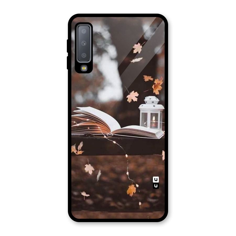 Book and Fall Leaves Glass Back Case for Galaxy A7 (2018)