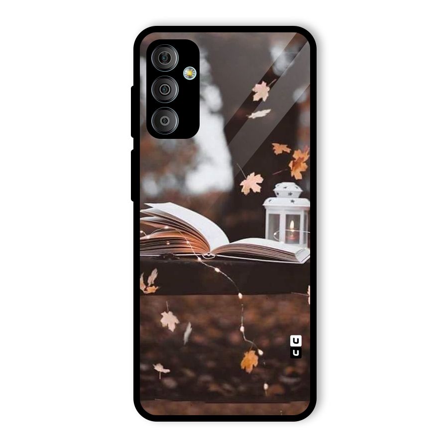 Book and Fall Leaves Glass Back Case for Galaxy F23