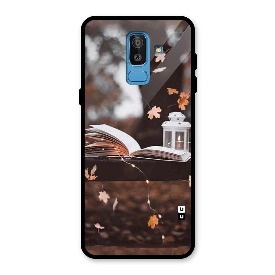 Book and Fall Leaves Glass Back Case for Galaxy J8