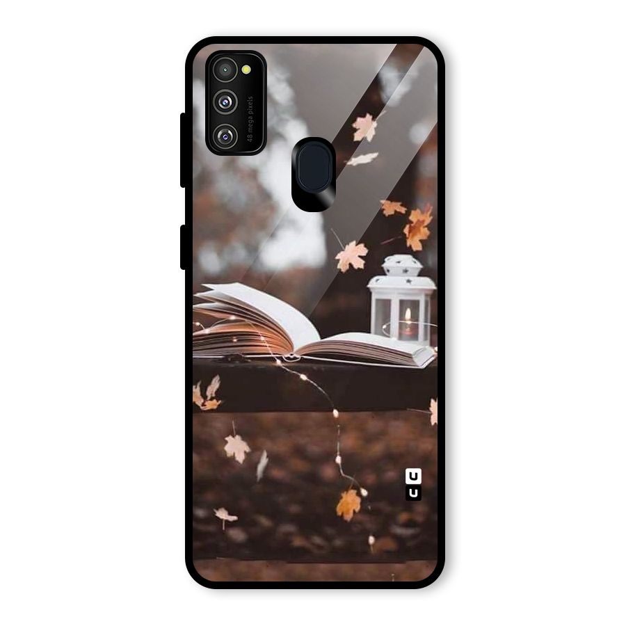 Book and Fall Leaves Glass Back Case for Galaxy M30s