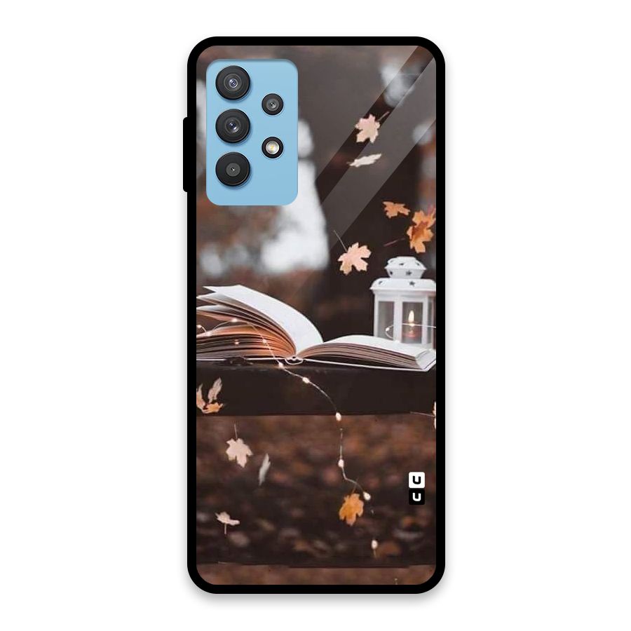 Book and Fall Leaves Glass Back Case for Galaxy M32 5G