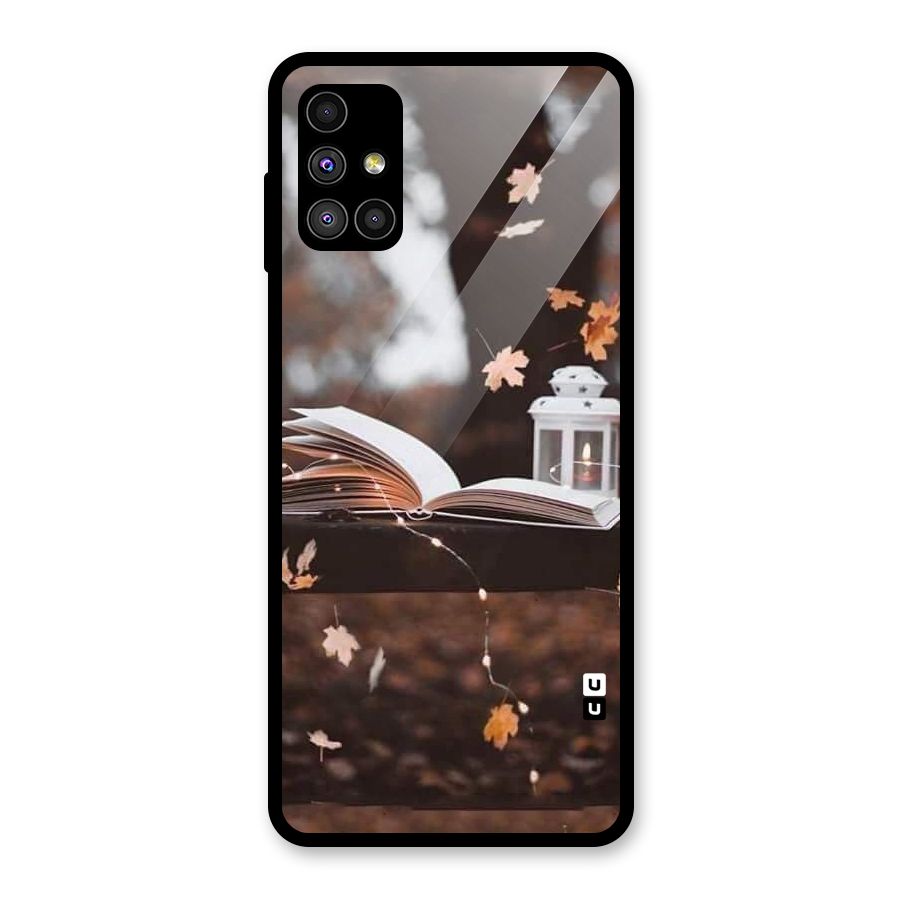 Book and Fall Leaves Glass Back Case for Galaxy M51