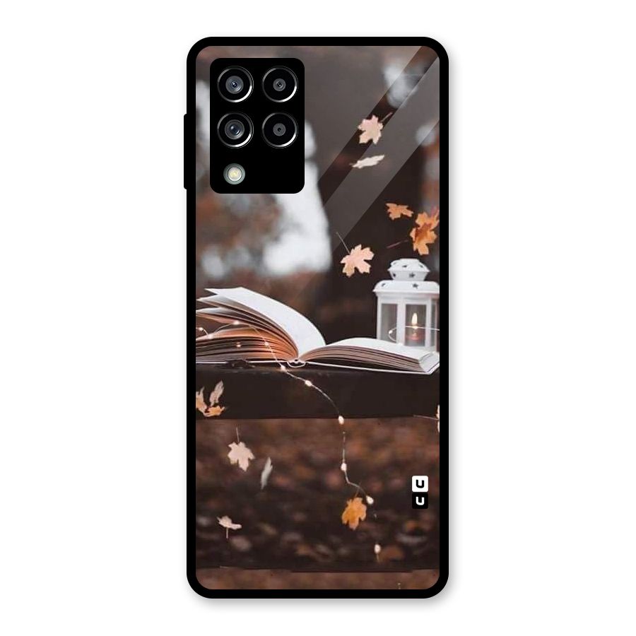 Book and Fall Leaves Glass Back Case for Galaxy M53 5G