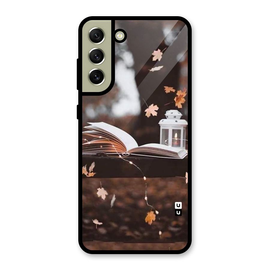 Book and Fall Leaves Glass Back Case for Galaxy S21 FE 5G