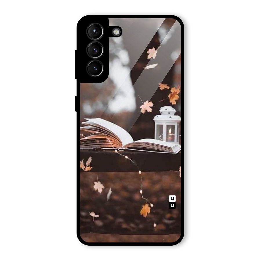Book and Fall Leaves Glass Back Case for Galaxy S21 Plus