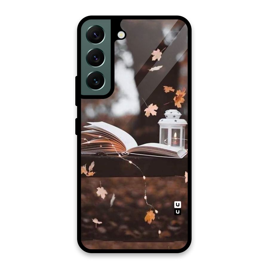 Book and Fall Leaves Glass Back Case for Galaxy S22 5G