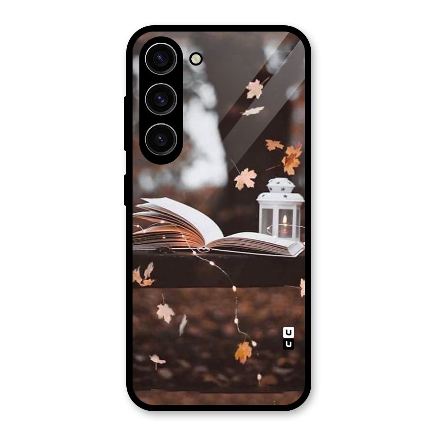 Book and Fall Leaves Glass Back Case for Galaxy S23