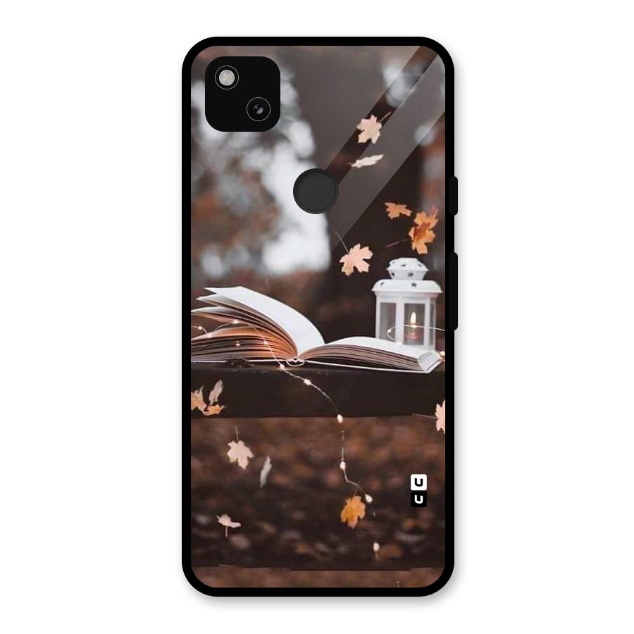 Book and Fall Leaves Glass Back Case for Google Pixel 4a