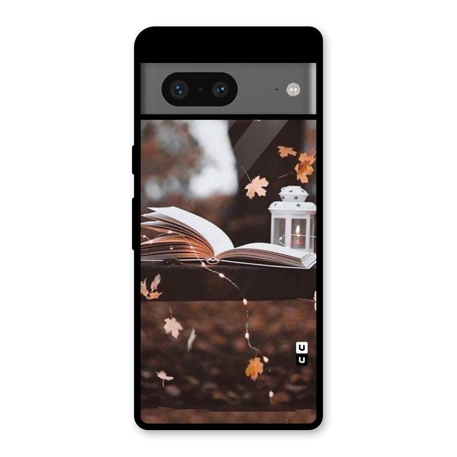 Book and Fall Leaves Glass Back Case for Google Pixel 7